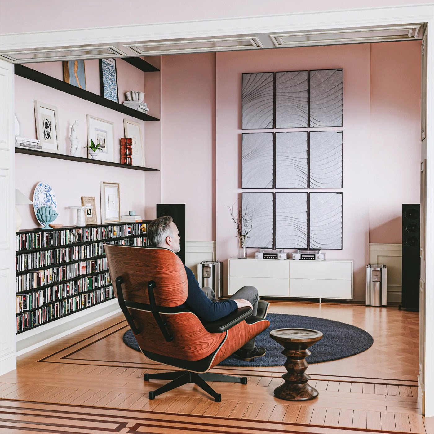 Silver Surge Pro panels arranged in a listening room